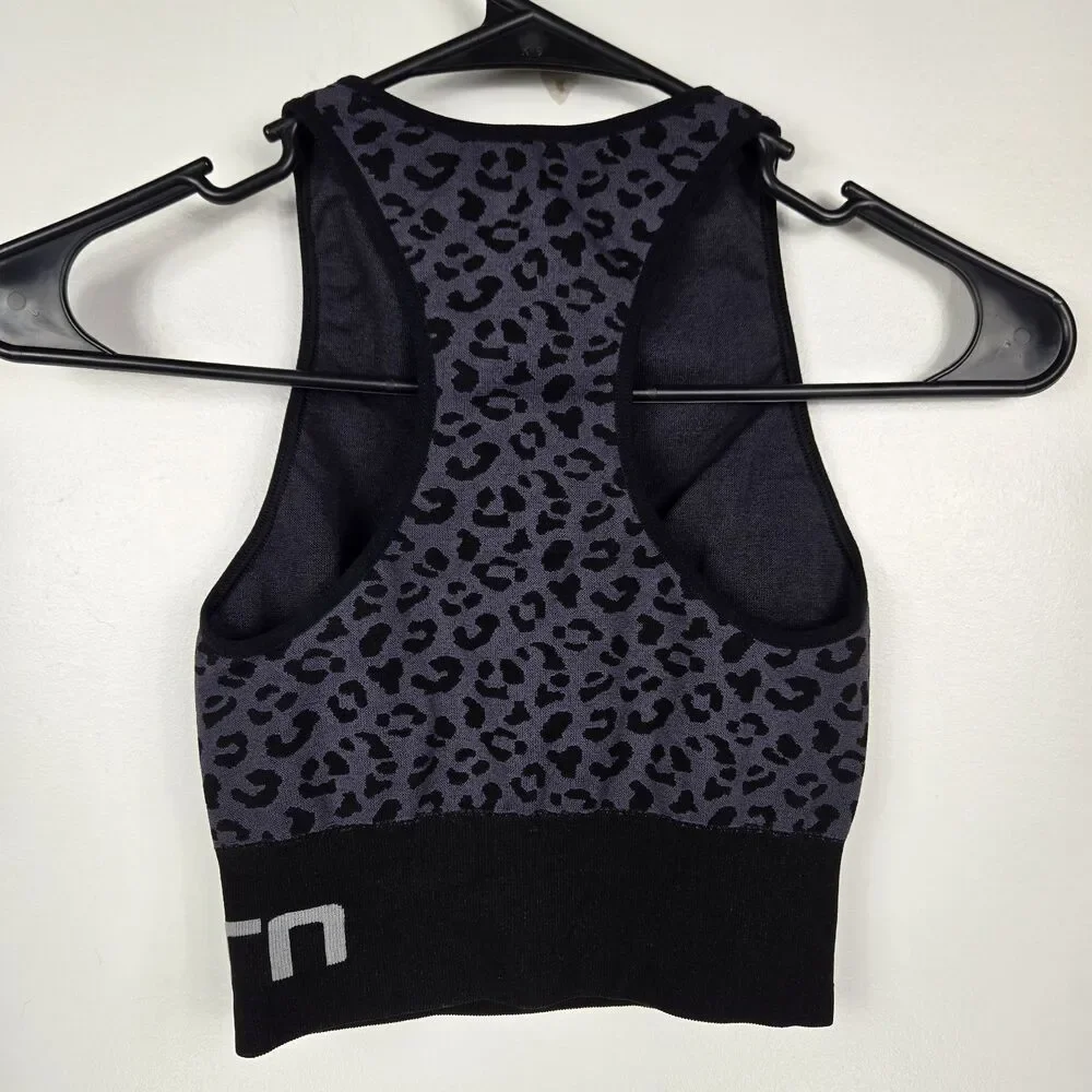 Nux Women's Size Small Purple Black Cheetah Print Sports Bra NWOT